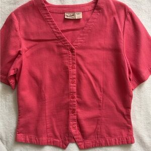Woolrich Pink Waffle Knit V-Neck Button Down Top Size Small